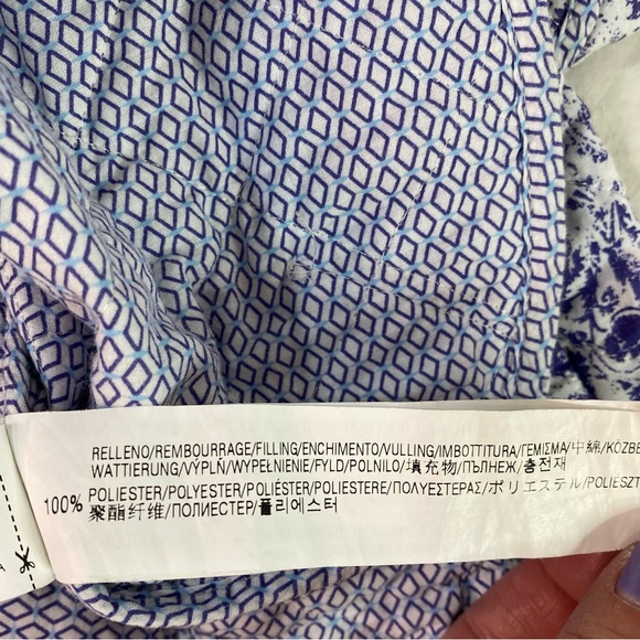 Zara Fitted Jacket Sz M Blue & White Zip Up piping  sweetheart Neck & Pockets - Picture 7 of 11